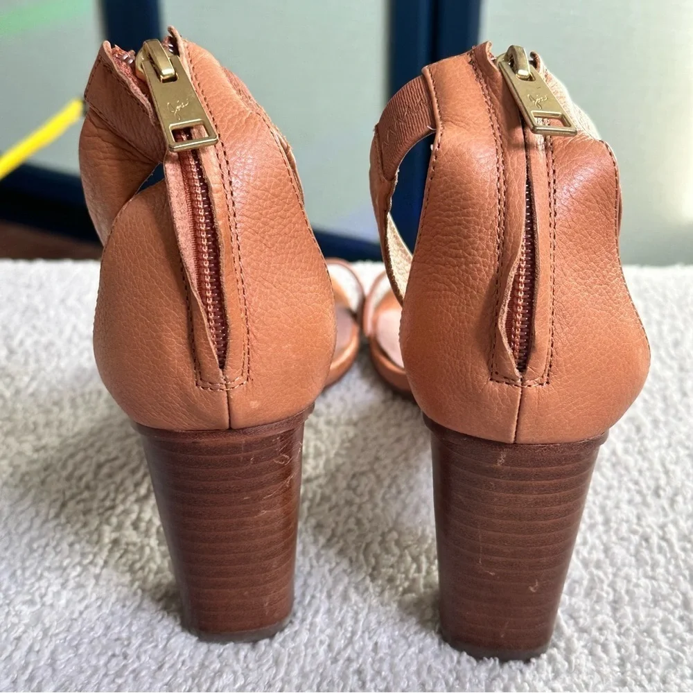 Joie Loueze Leather Ankle Strap Sandal Wood Block Heel In Tobacco, Size 10 (40)